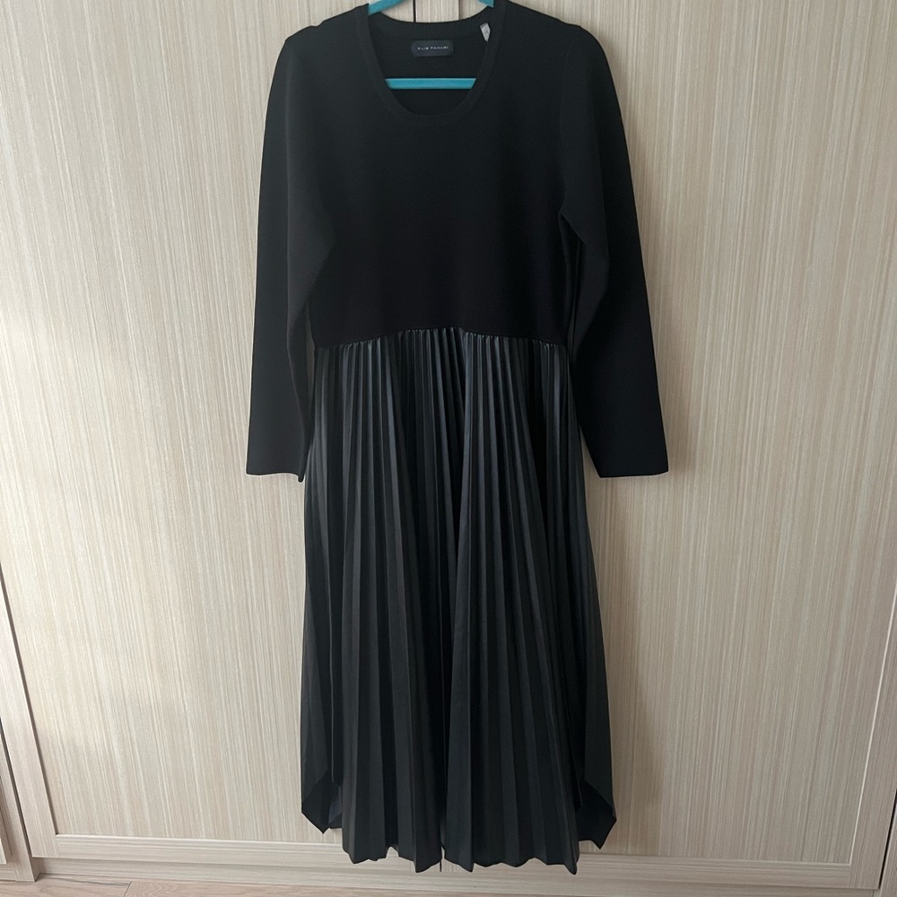Elie Tahari Black Faux Leather Pleated Dress XL NEW